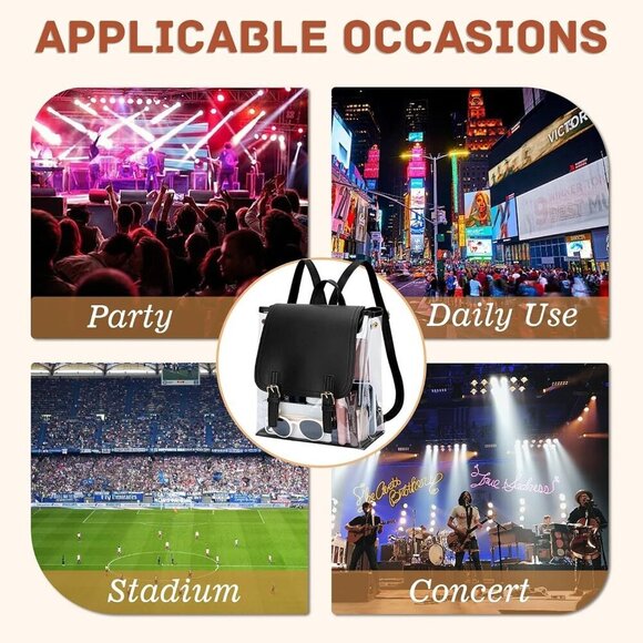 Girls Clear Backpack Transparent PVC Black Sport Stadium Women Bookbag main image 4